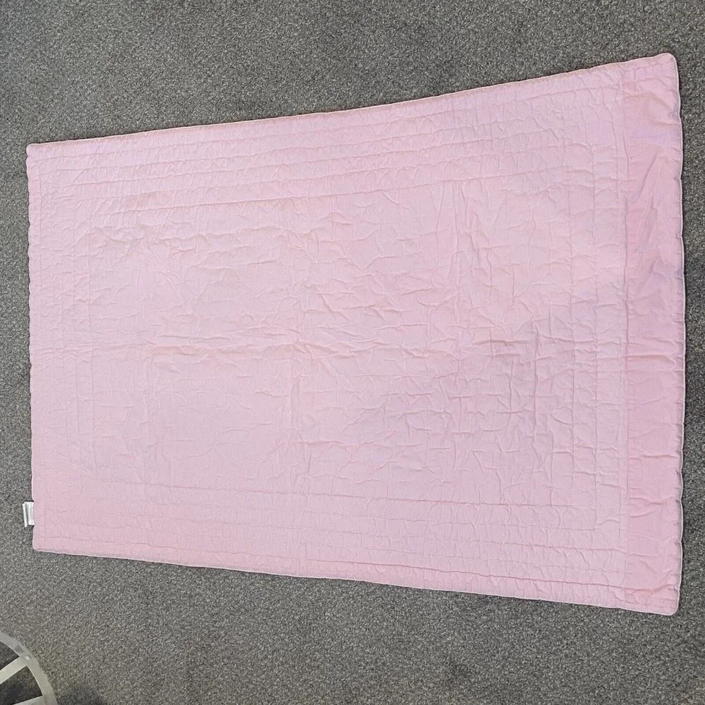 pottery barn kids girls crib comforter stripes pink green Brown reversible